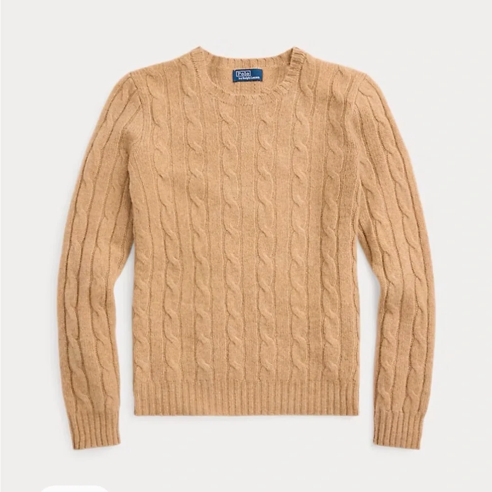 Polo by Ralph Lauren Cable Knit Cashmere Crewneck Sweater in Camel size M - Picture 2 of 2